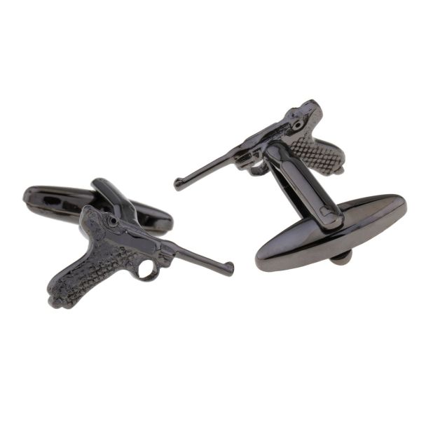 Gemelos para Camisa Pistola Luger Acero Negro 02 - Gemelolandia