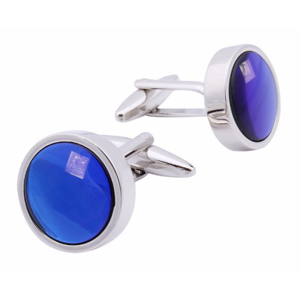 Gemelos para camisa Beour Rounded Blue and White Crystal Cuff 01