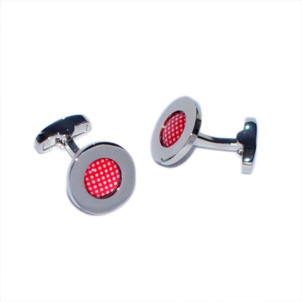 Gemelos para Camisa Rounded Rojo con Topos Blancos 