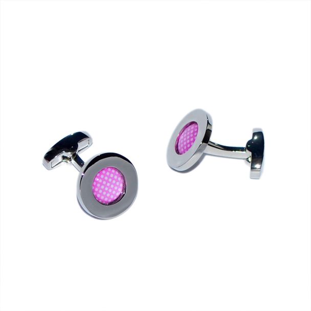 Gemelos para Camisa Rounded Rosa con Topos Blancos