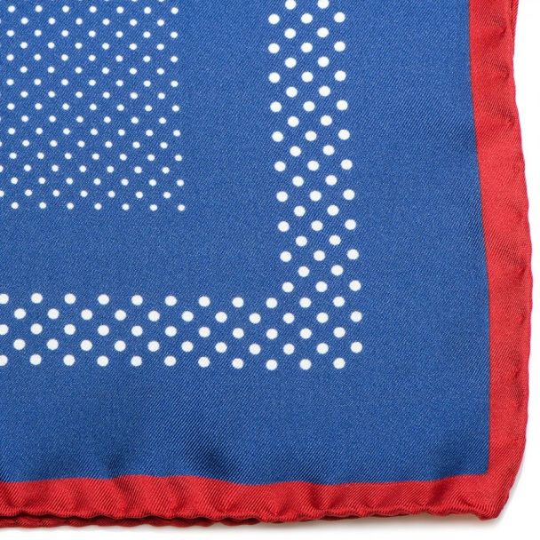 Pañuelo de traje Ox & Bull Navy Dotted Silk with Red Trim 03