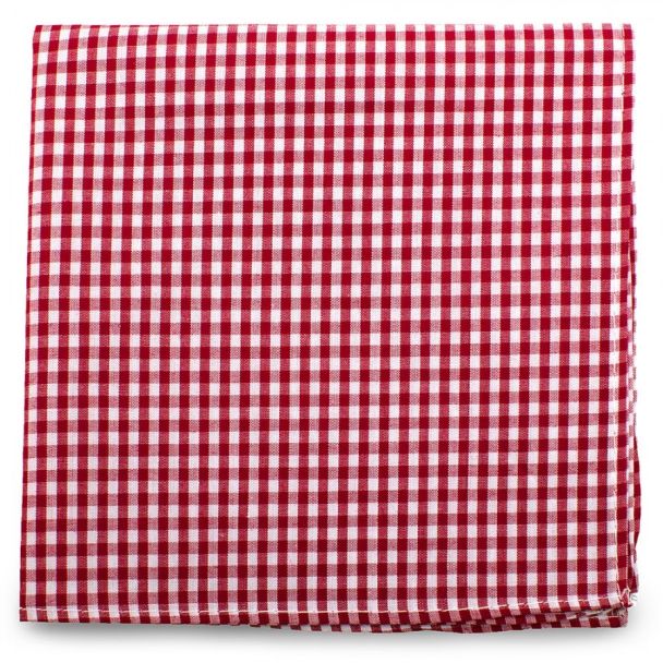 Pañuelo de traje Ox & Bull Red Gingham Cotton Pocket Square 01