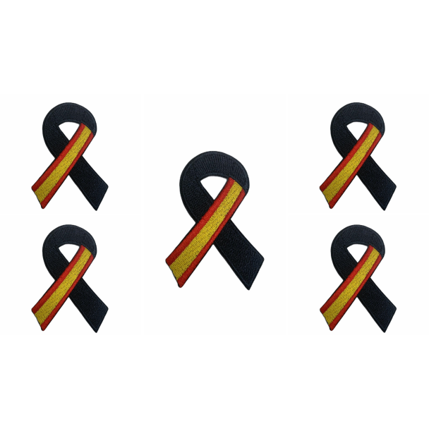 Pack 5 Parches Termoadhesivo Lazo Negro Bandera de España 7x5cm - Gemelolandia