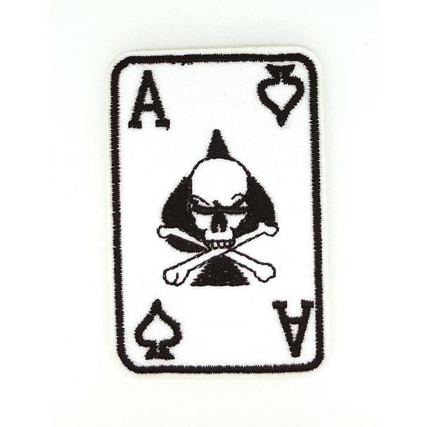 Parche Bordado Termoadhesivo As de Picas con Calaveras 7x5cm