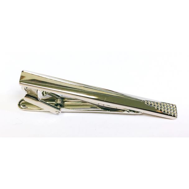 Pasador de Corbata Silver Tie Clip with Diagonal Stripe and Squares  02