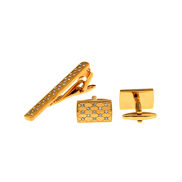 Pasador de Corbata y Gemelos Gold Design with Crystal 01
