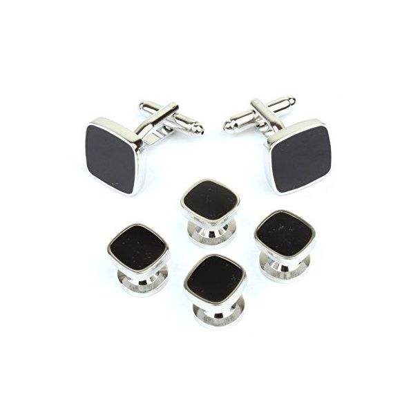 Stud Set Botones de Esmoquin y Gemelos Black Elegant Square - Gemelolandia