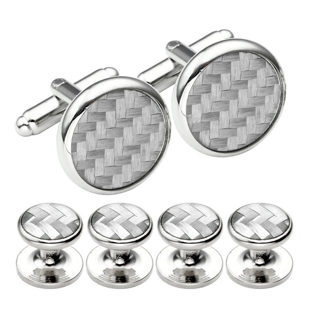 Stud Set Botones de Esmoquin y Gemelos Grey and Plated Mosaic 01