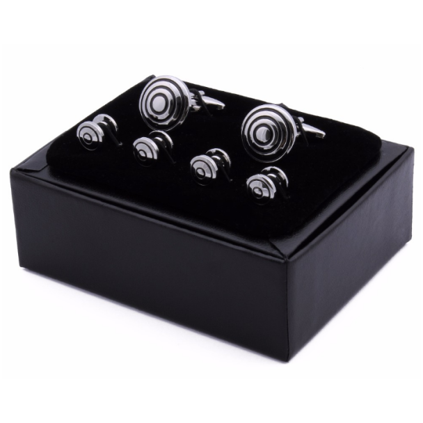 Stud Set Botones de Esmoquin y Gemelos Round Black Stripes 05
