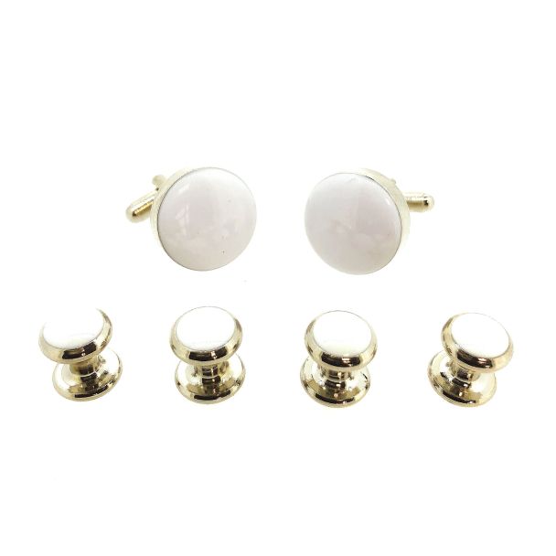 Stud Set Botones de Esmoquin y Gemelos Steel And White - Gemelolandia