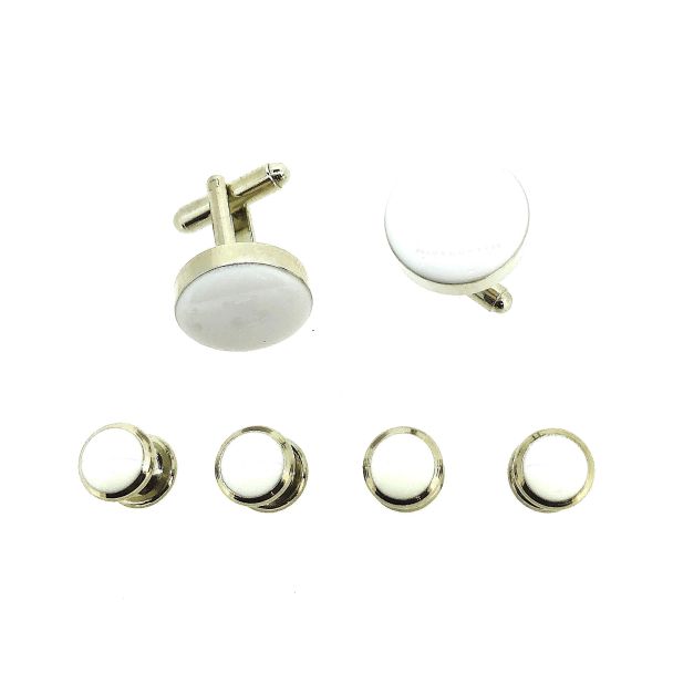 Stud Set Botones de Esmoquin y Gemelos Steel And White - Gemelolandia