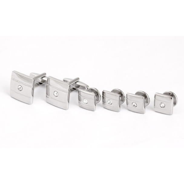 Stud Set Botones de Esmoquin y Gemelos Stripes and Crystal 05
