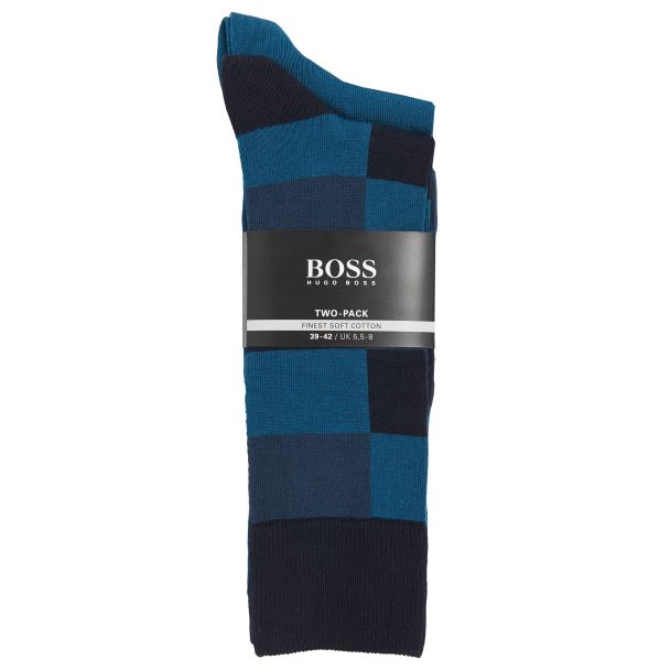 Twopack Hugo Boss Calcetines RS Design Tonos Azules Ajedrez y Liso Talla 39-42 3