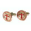 Gemelos de Camisa Redondos con Escudo Cruz Templaria en Rojo 04