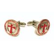 Gemelos de Camisa Redondos con Escudo Cruz Templaria en Rojo 02