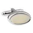Gemelos para Camisa Oval Plateado y Blanco 2 - Gemelolandia