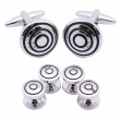 Stud Set Botones de Esmoquin y Gemelos Round Black Stripes 01